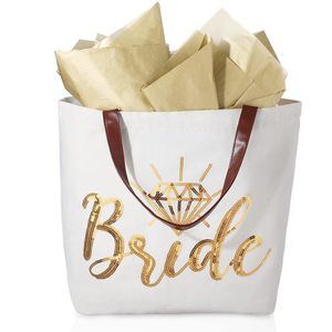 Wedding Shower Wraing Paper Bride Canvas Tote Bag With 4 Sheets Bridal O_O